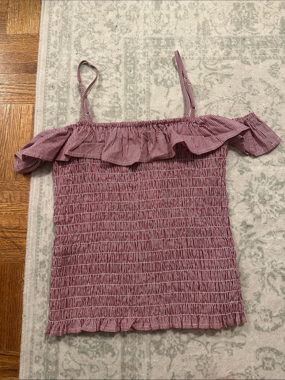 BB Dakota Pink Gingham Smocked Off-Shoulder Cami